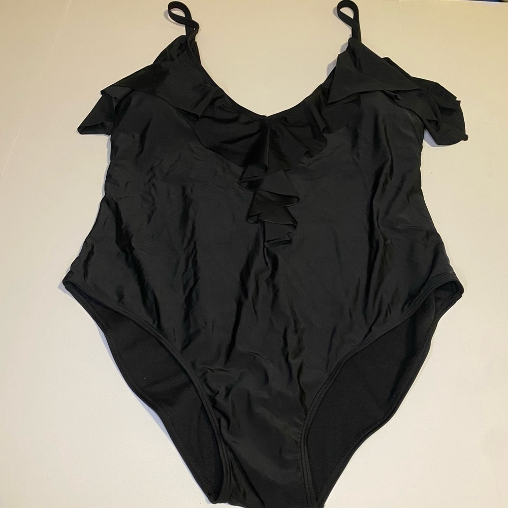 🆕 Fashion Nova Ruffle Trim One Piece Swimsuit 3X Black